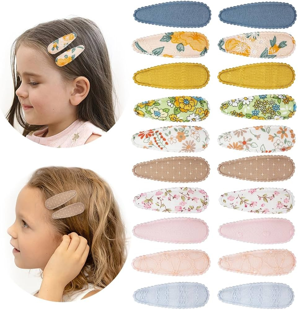 Baby Hair Clip, 20Pcs Cute Hair Clips for Girls, Floral Print Snap Hair Clips Cloth Metal Hair Cl... | Amazon (CA)