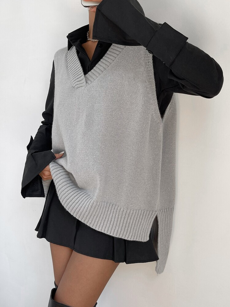 New
     
      Split High Low Hem Sweater Vest Without Shirt | SHEIN