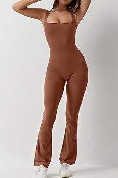 QINSEN Flare Jumpsuits for Women Strappy Square Neck Bodycon Full Length Long Pants Casual Playsu... | Amazon (US)