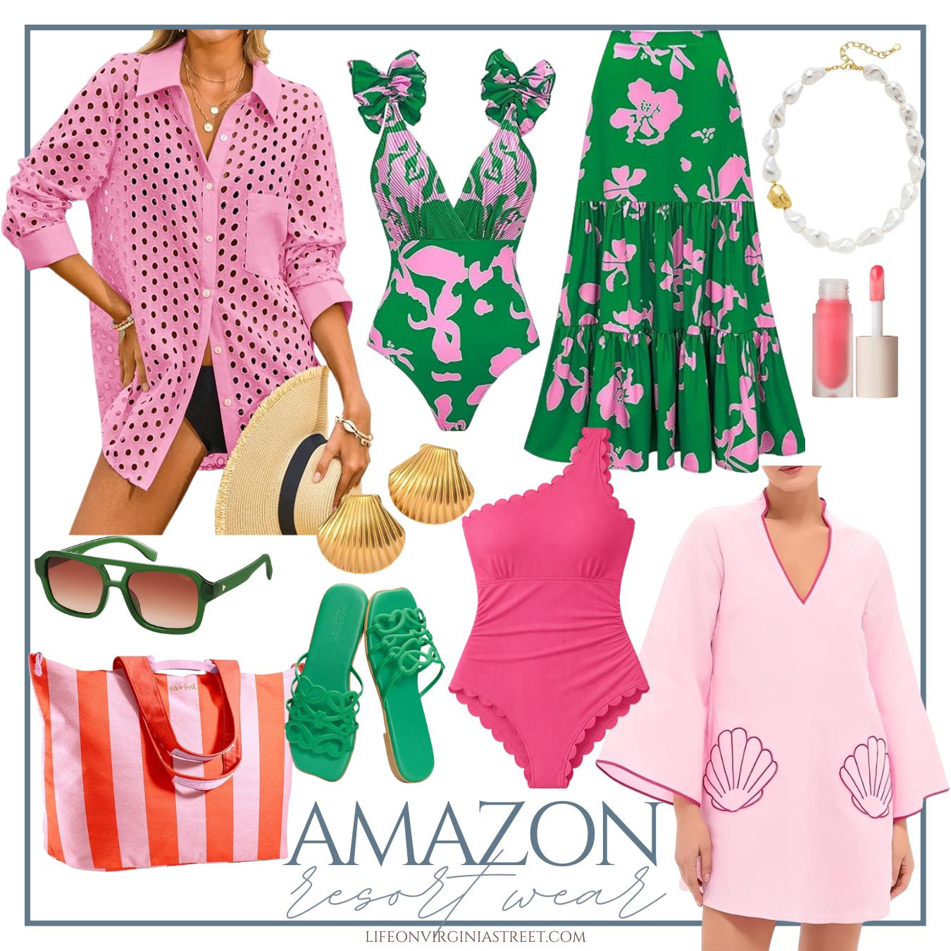 Chic pink and green resort wear from Amazon! From swimsuits to coverups, accessories and more, these designer looks for less are perfect for a beach vacation! #ltkswim #ltktravel #ltkseasonal #ltkmidsize #ltkover40 #ltksalealert #ltktall #ltkbeauty 

 

#LTKSaleAlert #LTKSwim #LTKTravel