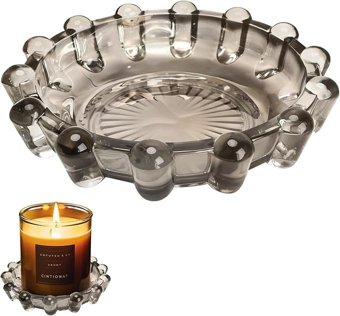 Bubble Smoky Glass Candle Holder – Modern Anthropologie-Inspired Decor Dish for Small Candles &... | Amazon (US)