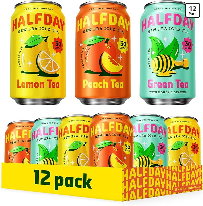 HALFDAY Prebiotic Iced Tea Lemon, Peach & Green Tea Variety Pack, Supports Digestive & Gut Health... | Amazon (US)