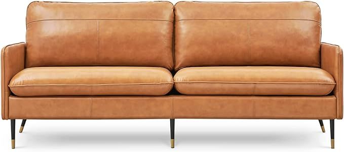 67" Top-Grain Leather Sofa, 2 Seater Loveseat Couch, Mid-Century Modern Leather Couch for Living ... | Amazon (US)