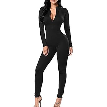 LuFeng Women's Long Sleeve High Neck Zipper Bodycon Tight Full Length Jumpsuits Rompers One Piece... | Amazon (US)