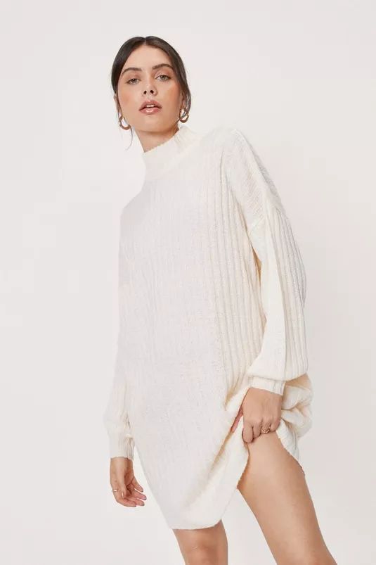 Wide Ribbed Soft Knit Mini Sweater Dress | Nasty Gal (US)