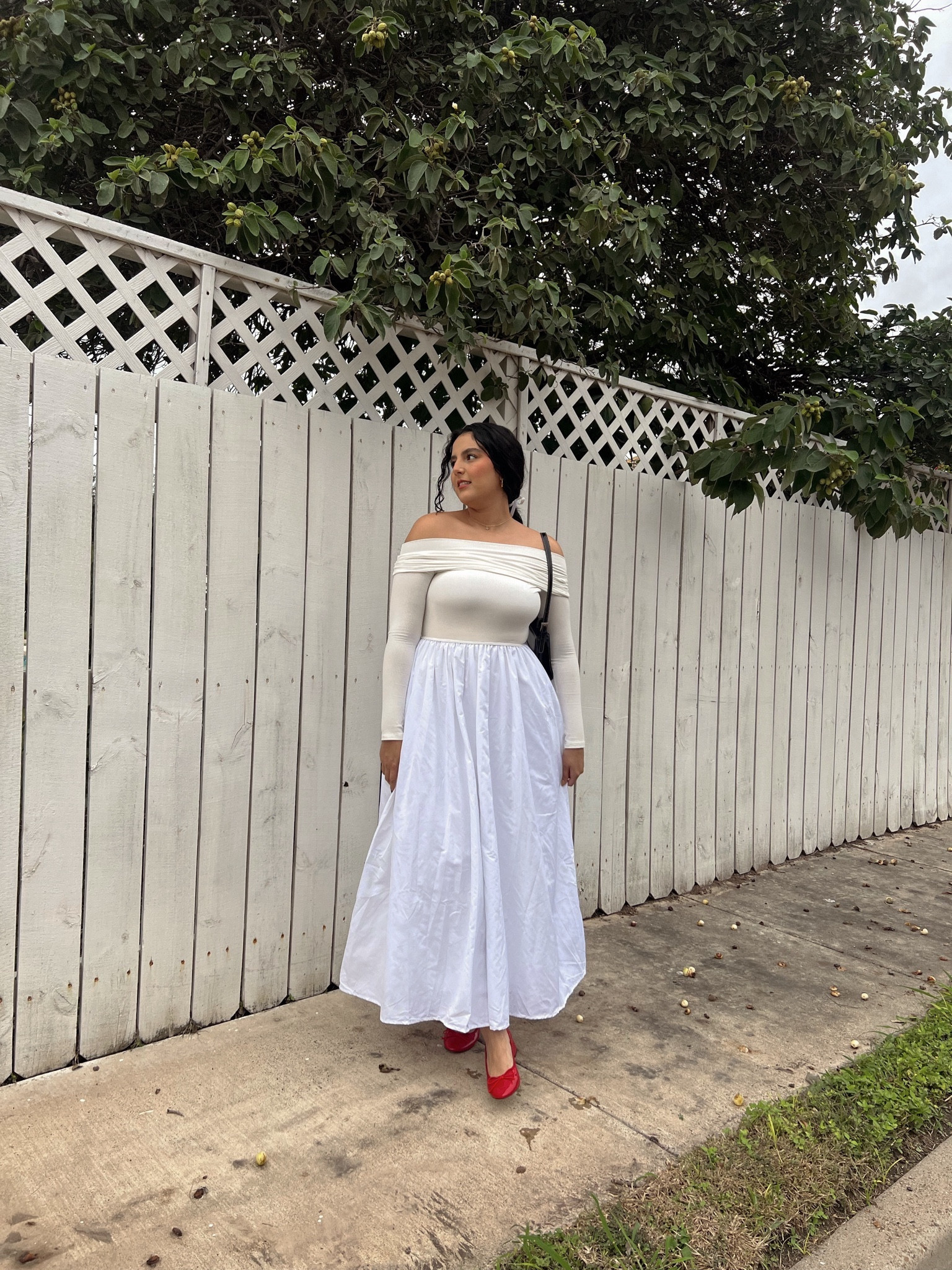 The most darling off the shoulder long sleeve white dress oh and it has pockets! I added the most cute pop of red that’s so in this holiday season  

#LTKstyletip #LTKSeasonal #LTKHoliday
