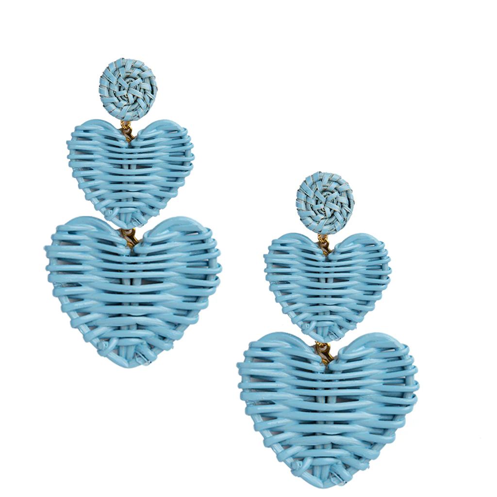 Blue Bonnet Double Heart Rattan Earrings | Teggy French