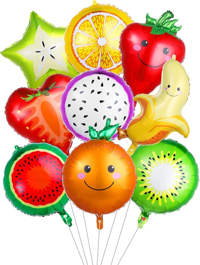 18 Pics Fruit Balloons, Fruit Party Decorations with Ribbon and Straw, Fruit Aluminum Foil Balloo... | Amazon (US)