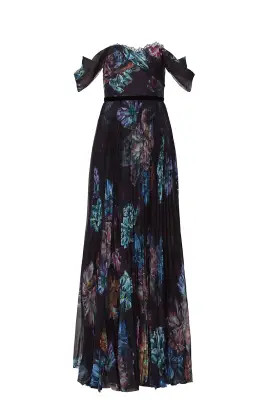 Marchesa Notte Black Printed Floral Gown | Rent the Runway
