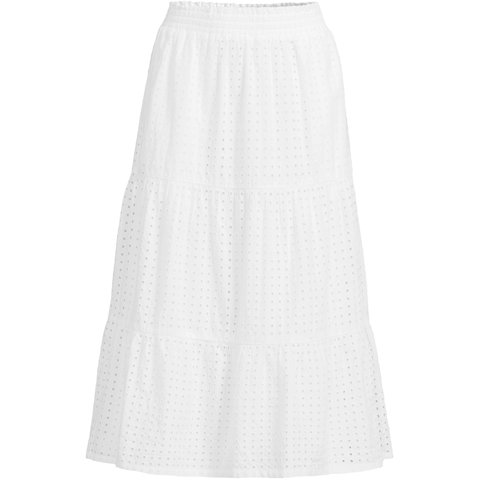 Women's Poplin Tiered Eyelet Midi Skirt | Lands' End (US)