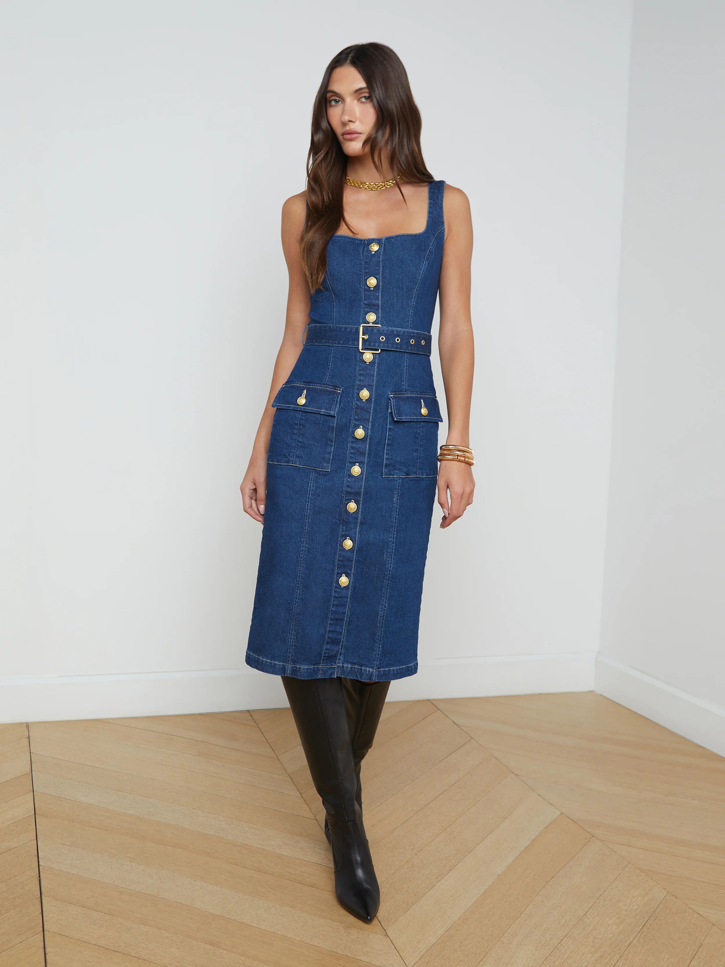 L'AGENCE - Idy Button-Front Midi Dress in Glendale | L'Agence