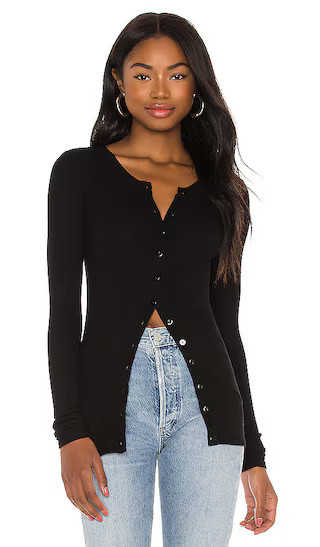 Silk Rib Fitted Long Sleeve Cardigan in Black | Revolve Clothing (Global)