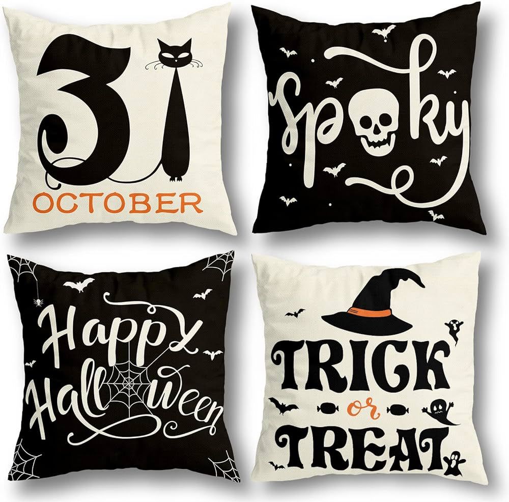 RioGree Halloween Decorations Pillow Covers 18x18 Set of 4 for Halloween Decor Indoor Outdoor, Party | Amazon (US)