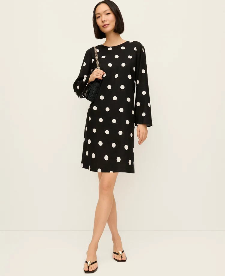 Dotted Linen Blend Shift Dress | Ann Taylor