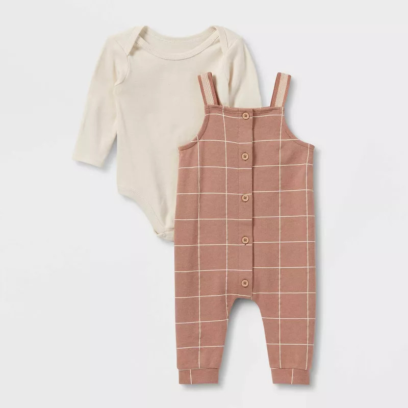 Grayson Collective Baby French Terry Button Bodysuit Set - Brown | Target