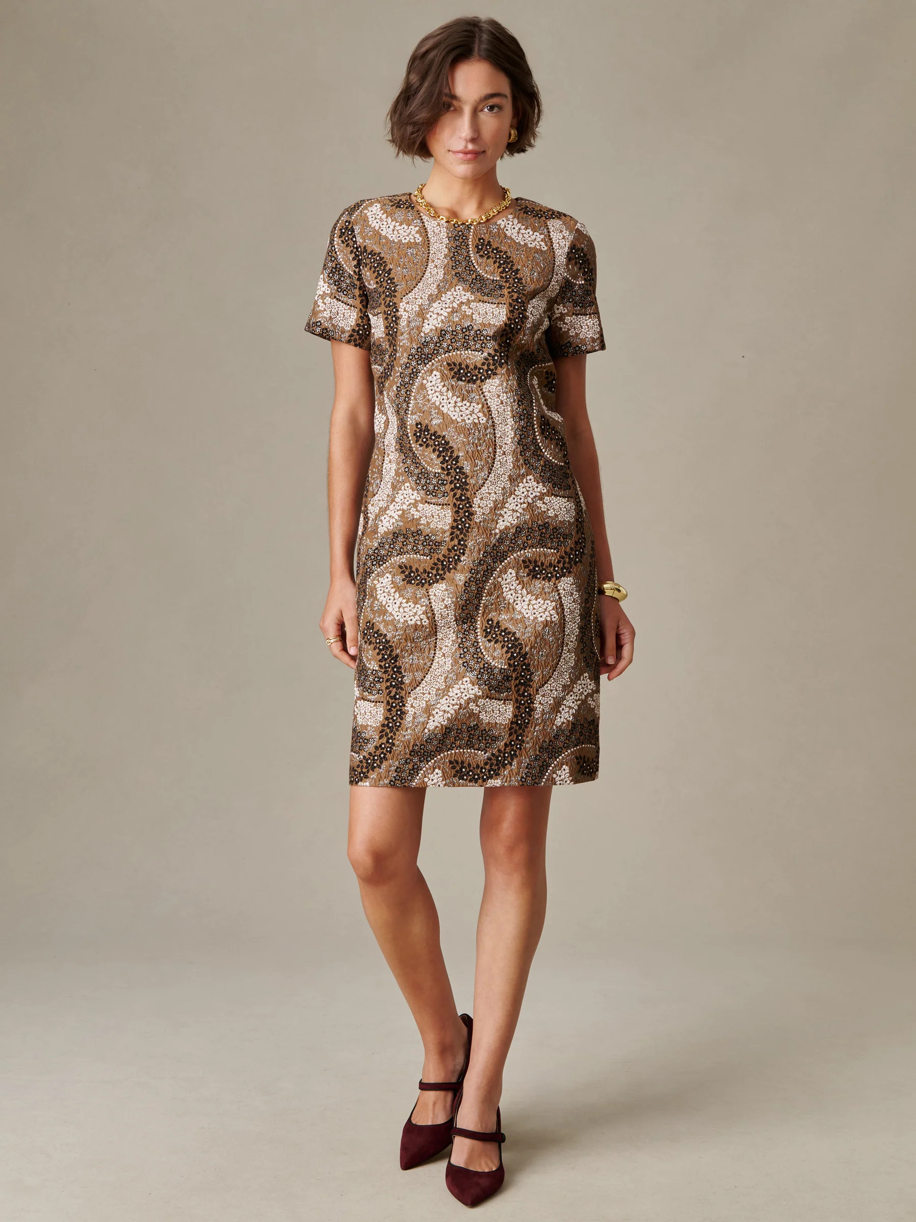 Brown Jacquard Scarlett Dress | Women's Dresses | J.McLaughlin | J.McLaughlin