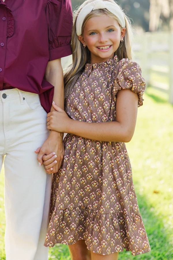 Girls: Let's Get Going Brown Medallion Dress | The Mint Julep Boutique
