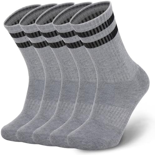 Ultrafun 5 Pairs Striped Crew Socks Cotton Cushioned Athletic Sports Running Socks for Men Women ... | Amazon (US)