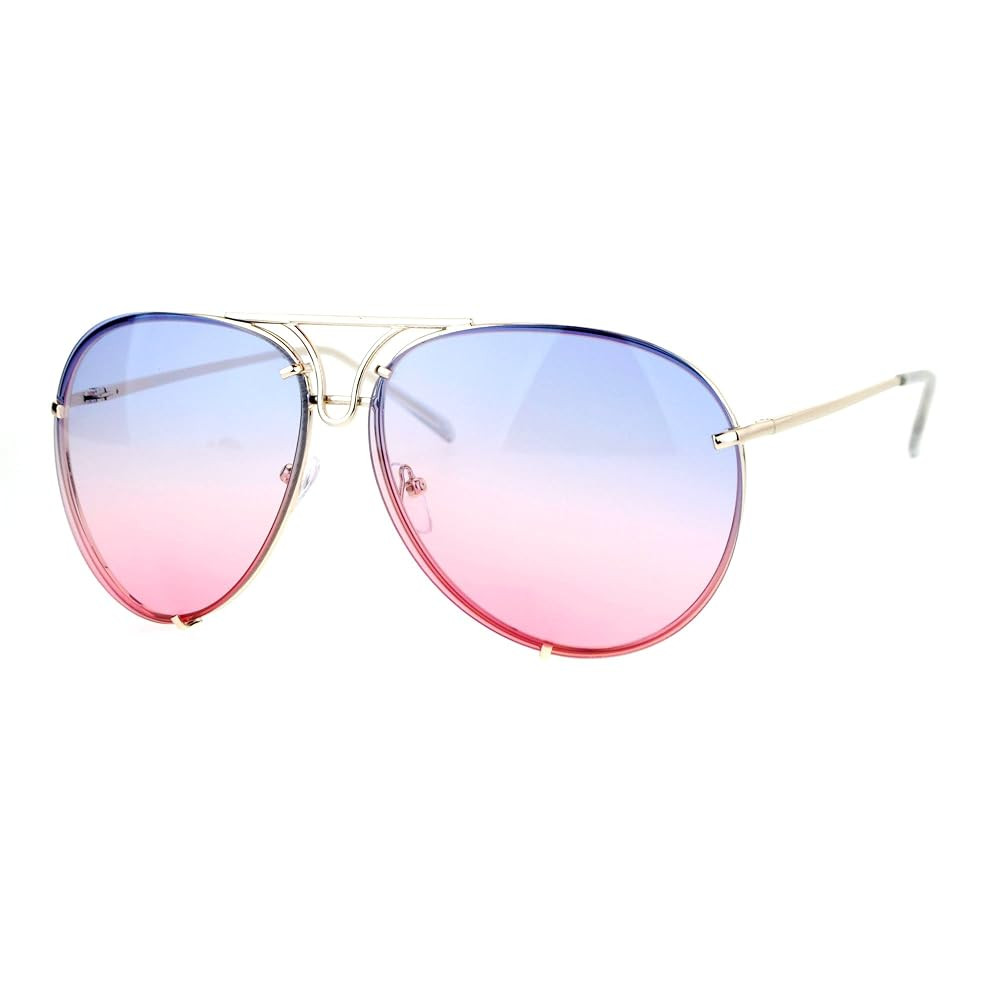 Oversized Round Pilot Sunglasses Gradient Lens Metal Rims in Back Spring Hinge | Amazon (US)