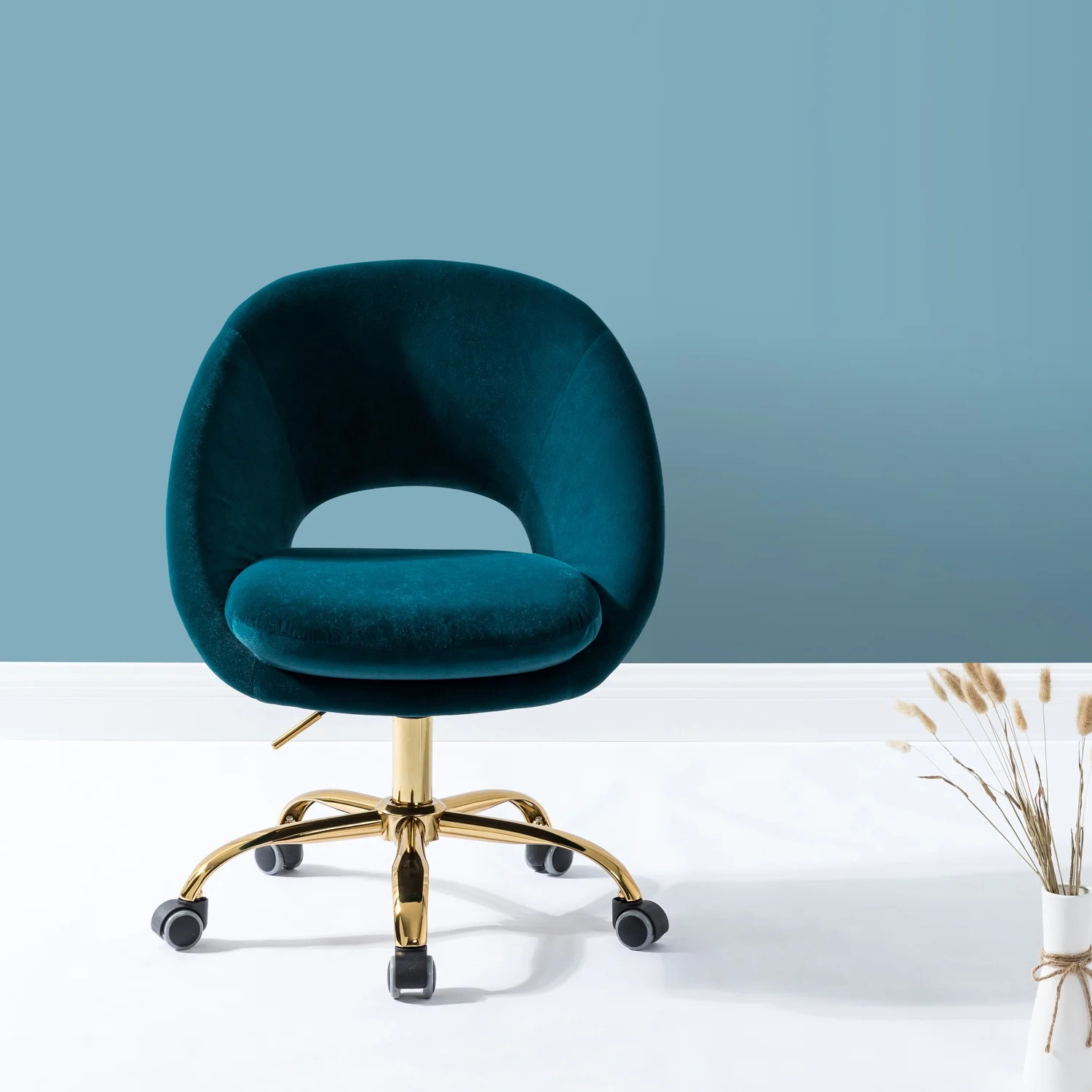 14 Karat Home Velvet Cute Office Chair in Teal | Walmart (US)