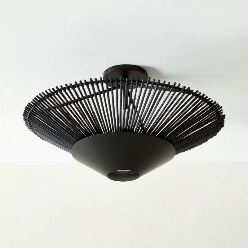 Copa Modern Tiered Blackened Rattan Flush Mount Light, Cb2 Lighting, Rattan Lighting | CB2