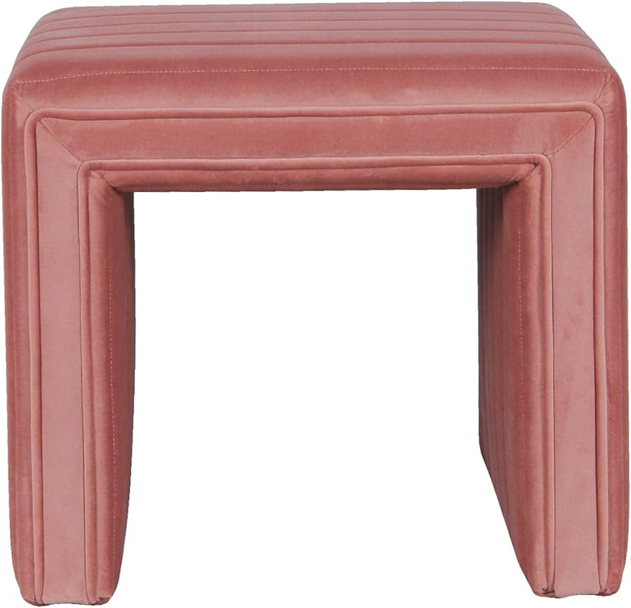 HomePop Modern Channel Tufted Velvet Ottoman Home Décor|Ottoman for Living Room & Bedroom - Blus... | Amazon (US)