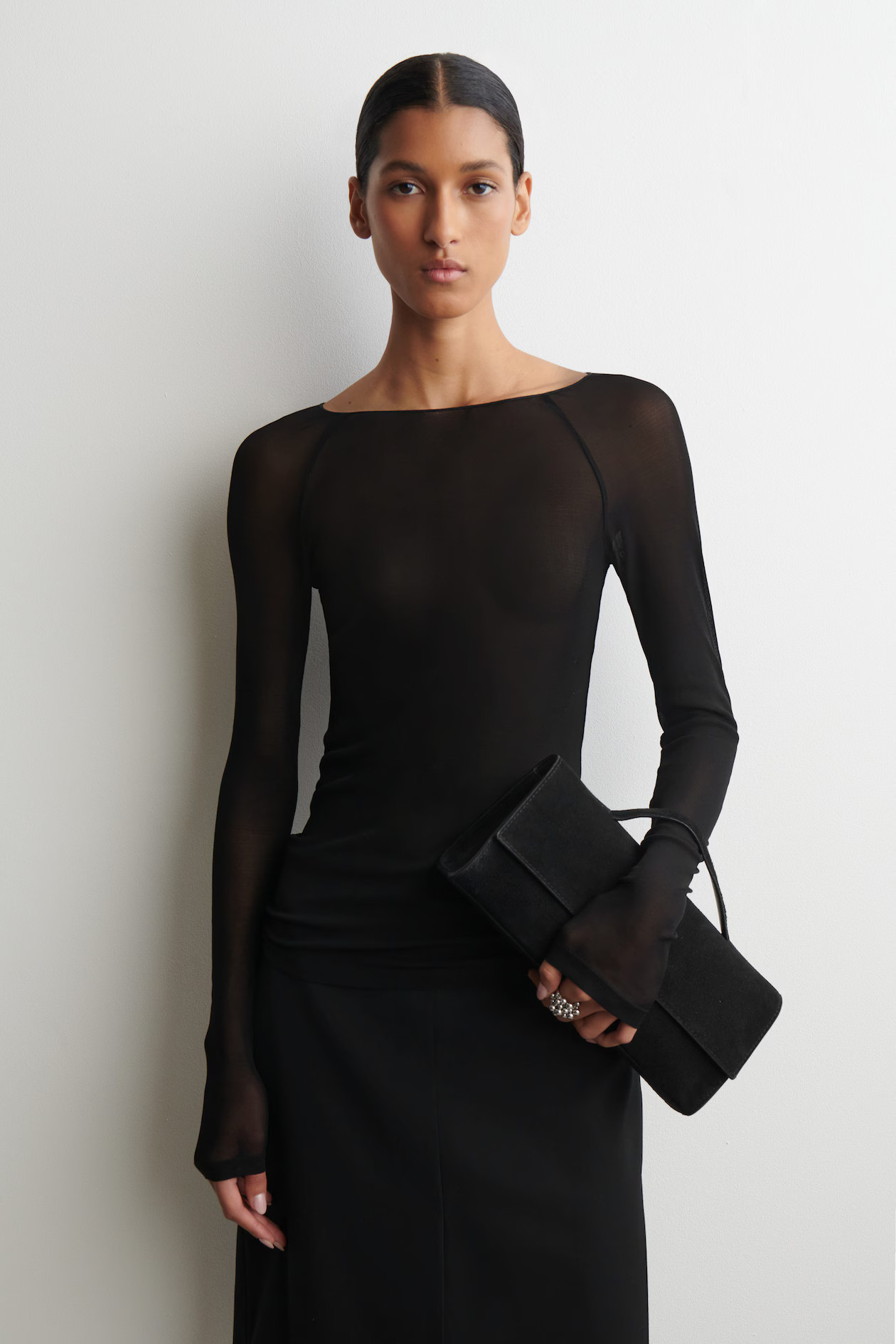 SILK LONG-SLEEVED TOP - BLACK | COS GB | COS UK