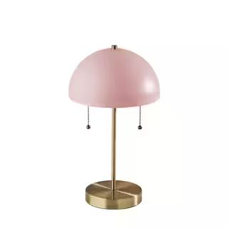 Bowie 18 in. Antique Brass and Light Pink Table Lamp | The Home Depot