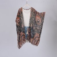 Brown Short Kimono, Beige Boho Print, Bohemian Kimono,, Beachwear, Summer, Cover-Up, Women Dress, Be | Etsy (US)