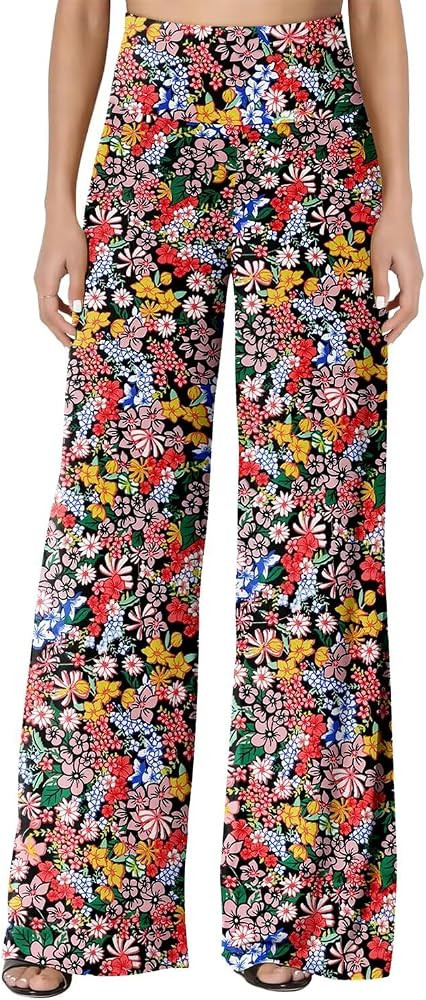 JZC Women's Palazzo Lounge Pants Stretchy Wide Leg Casual Pants Comfy High Waist Flowy Pants S-3X... | Amazon (US)