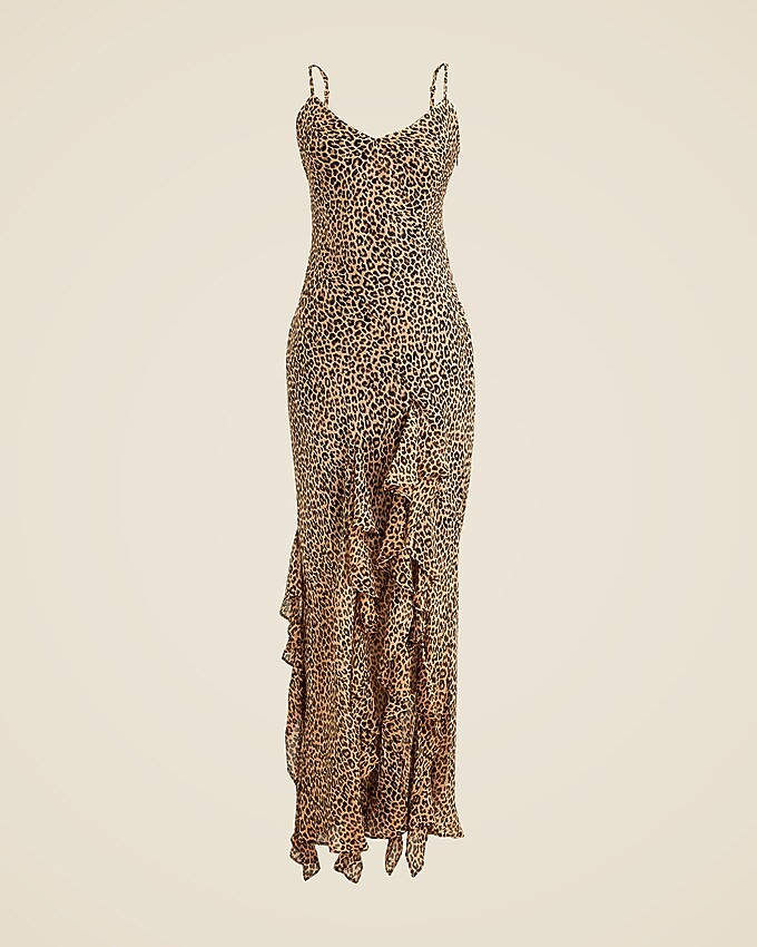 Ruffle slip dress in leopard chiffon | J. Crew US