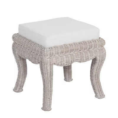 JONATHAN Y Rowan 18.5" Coastal Woven Rattan Vanity Stool with White Cushion, Gray White Wash Mango Wood Backless Makeup Chair for Bedroom & Bath | Target