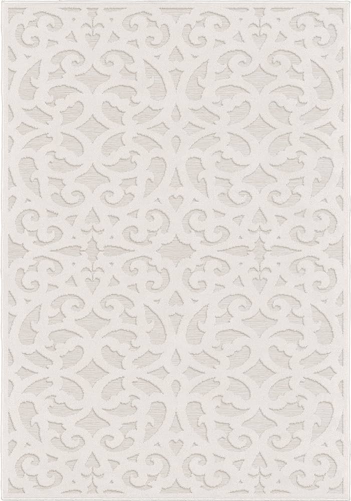 Orian Sculpted 4704 Indoor/Outdoor High-Low Debonair Natural Area Rug, 5'2" x 7'6", Ivory | Amazon (US)