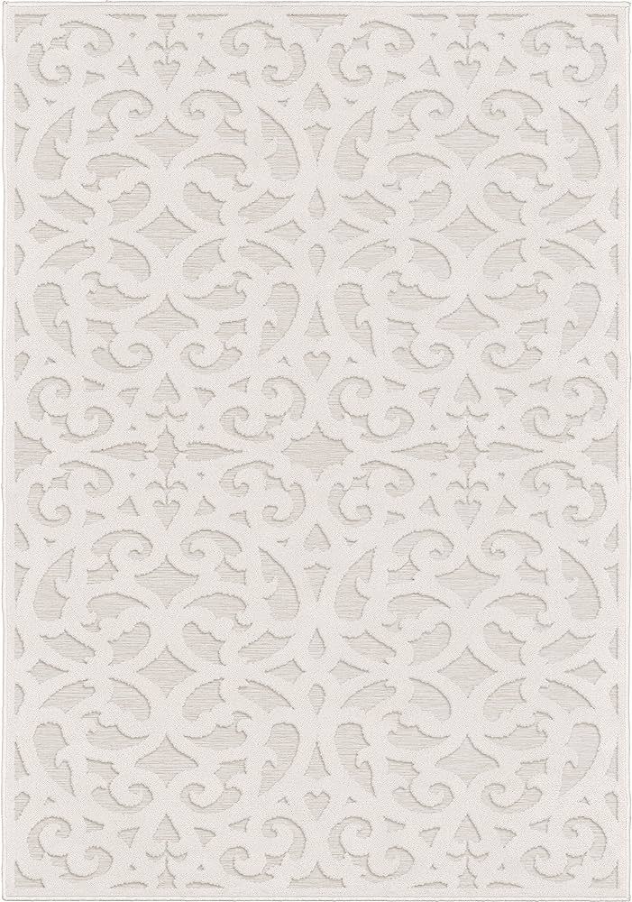 Orian Sculpted 4704 Indoor/Outdoor High-Low Debonair Natural Area Rug, 5'2" x 7'6", Ivory | Amazon (US)