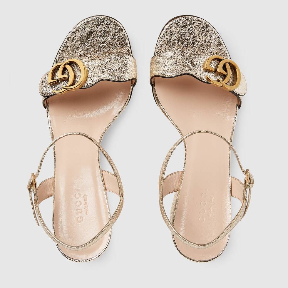 Metallic laminate leather mid-heel sandal | Gucci (US)