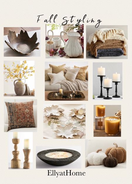Fall Styling at Pottery Barn. Shop cozy and comfy throw blankets and throw pillows, serving dishes, candleholders, fragrant candles, fall stems, vase, table accessories, decor. Many selections on sale! Fall decor, home decor accessories. 

#LTKhome #LTKunder50 #LTKsalealert