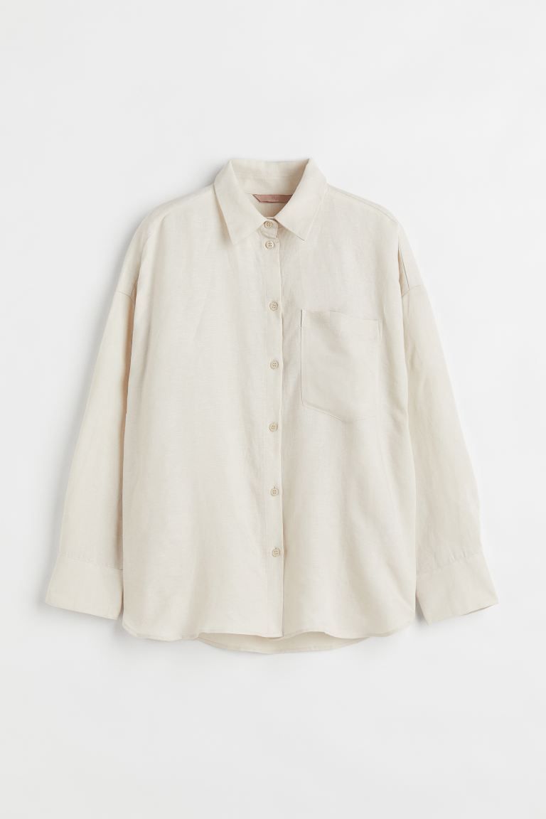 Oversized linen-blend shirt | H&M (DE, AT, CH, DK, NL, NO, FI)