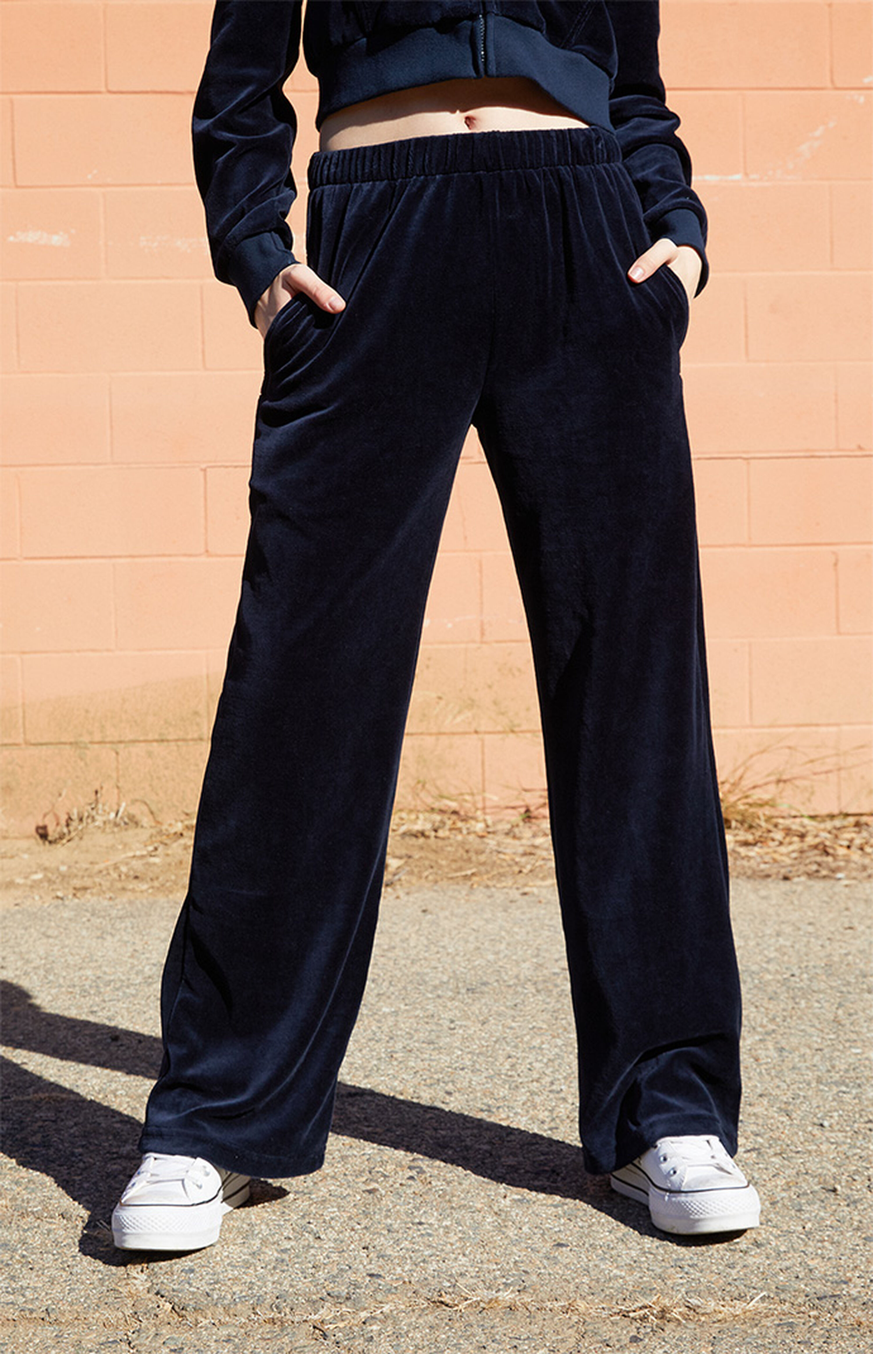 John Galt Navy Velour Anastasia Sweatpants | PacSun | PacSun