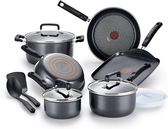 T-fal Signature Nonstick Cookware Set 12 Piece Oven Safe 350F Pots and Pans, Dishwasher Safe Blac... | Amazon (US)