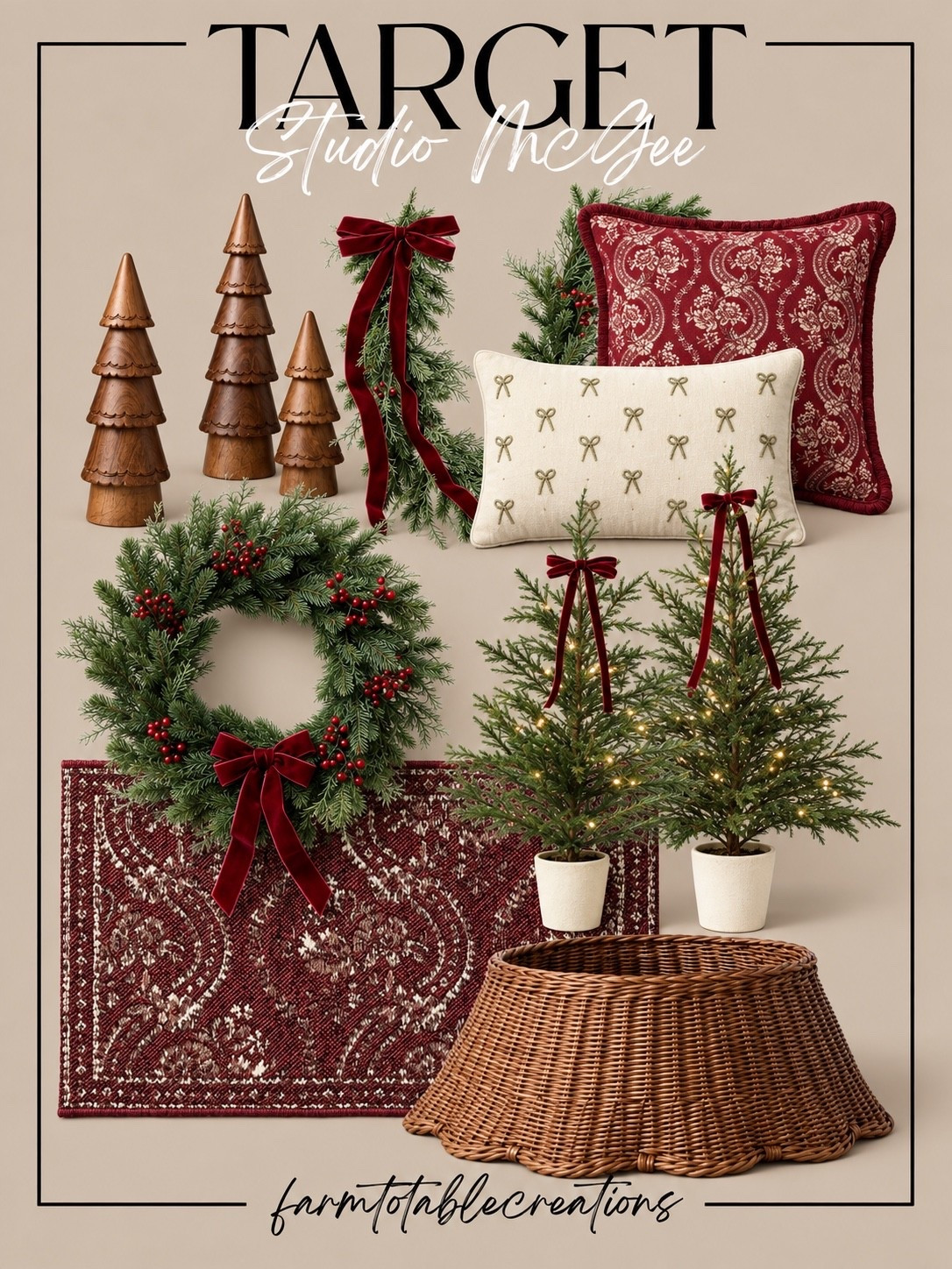 New Studio McGee Christmas Collection at Target 🎄🤎

The new Studio McGee holiday collection at Target is giving warm, collected Christmas in the prettiest way. Rich burgundy, natural wood, soft ivory, woven textures, and classic greenery make these pieces feel festive while still fitting seamlessly into a cozy neutral home.

I especially love the velvet-bow wreaths, wood trees, mini evergreens, patterned pillows, vintage-inspired rug, and woven tree collar. It’s such an easy collection to mix into a living room, entryway, mantel, or Christmas tree setup for a look that feels elevated but still inviting.

Follow @farmtotablecreations on Instagram for more cozy home finds and trending decor.

#LTKHome #TargetFinds #TargetHome #StudioMcGee #StudioMcGeeTarget #TargetChristmas #ChristmasDecor #HolidayDecor #ChristmasHome #CozyChristmas #TraditionalChristmas #NeutralChristmas #ChristmasPillows #ChristmasWreath #HolidayHome

#LTKHome #LTKSeasonal
