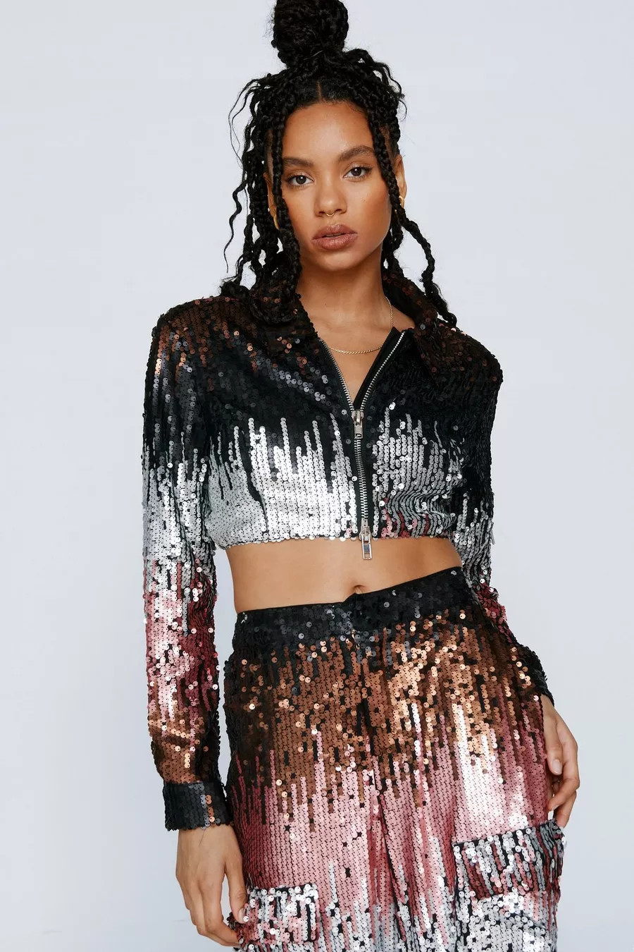 Ombre Sequin Crop Jacket Two Piece Set | Nasty Gal (US)