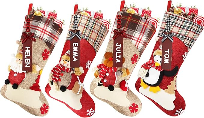 Dreampark Christmas Stockings Personalized 4 Pcs - 18" Classic Xmas Stockings with Name Tags - Sa... | Amazon (US)