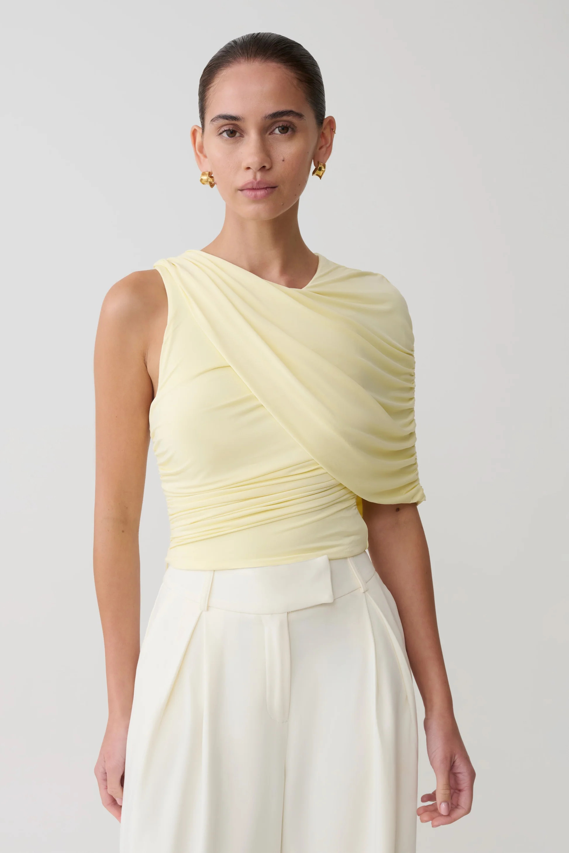 Adrienne One Shoulder Slinky Top - Lemon | MESHKI US