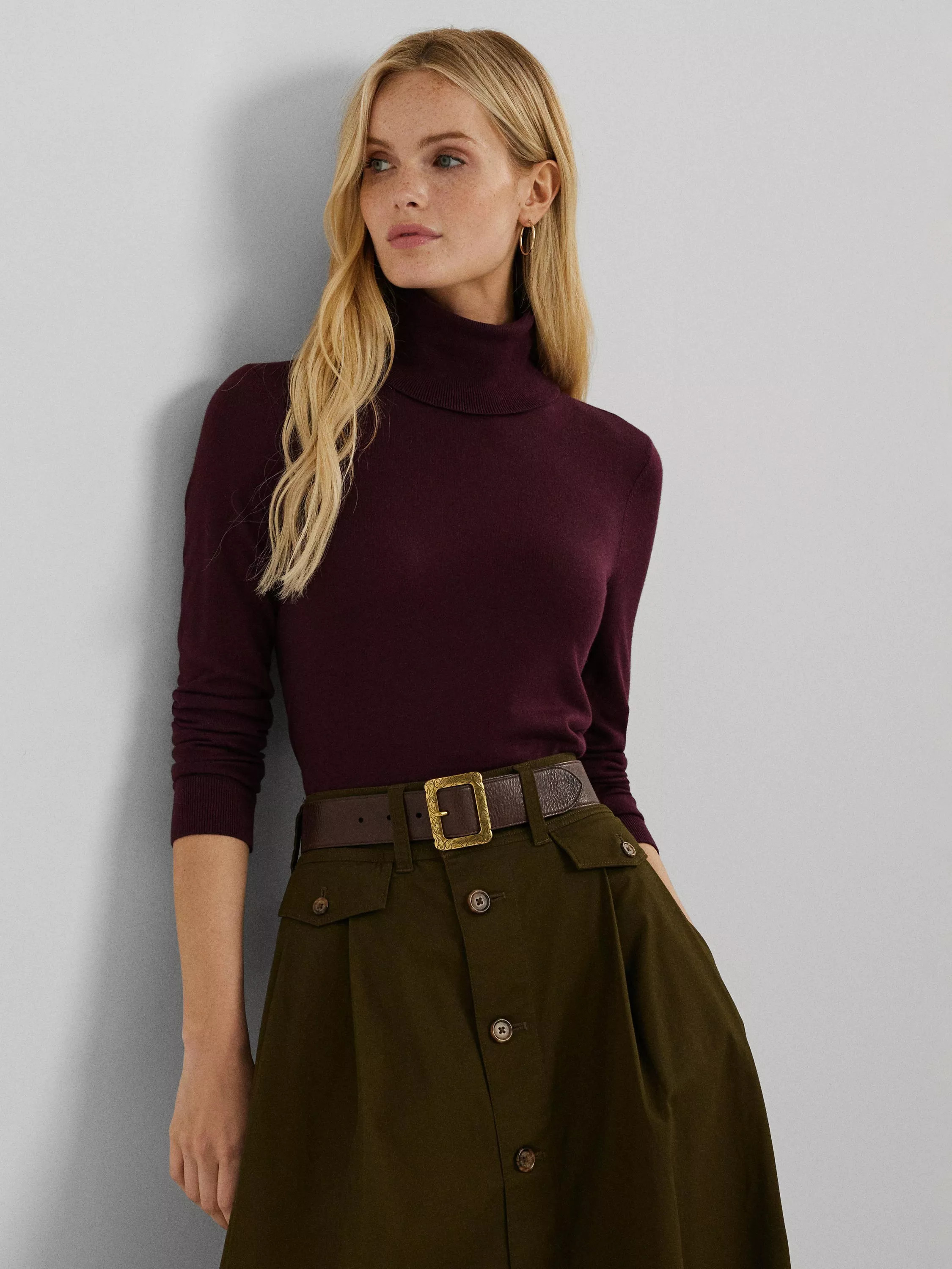 Ralph LaurenLauren Ralph Lauren Zoe Long Sleeve Silk Blend Top, Burgundy | John Lewis (UK)