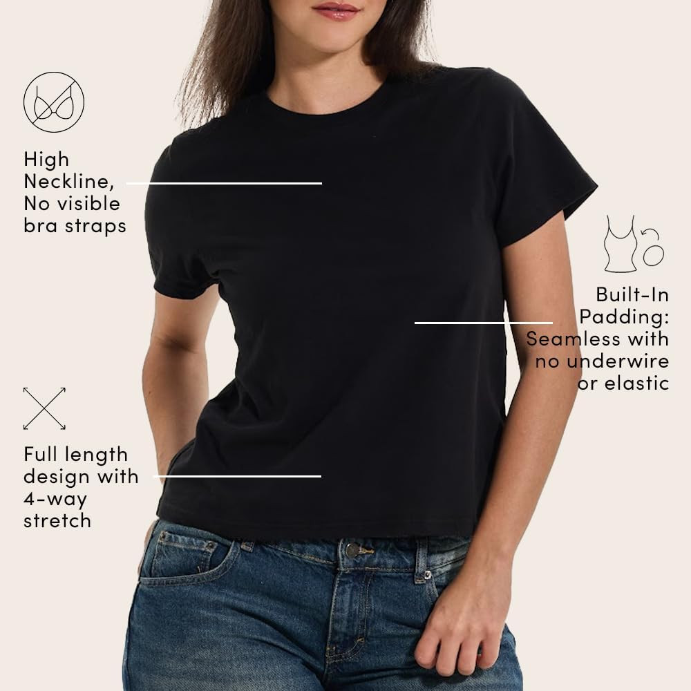 Klassy Cotton T-Shirt Full Length Brami - Cotton T-Shirt with Built-in Padding, Double Lined, Str... | Amazon (US)