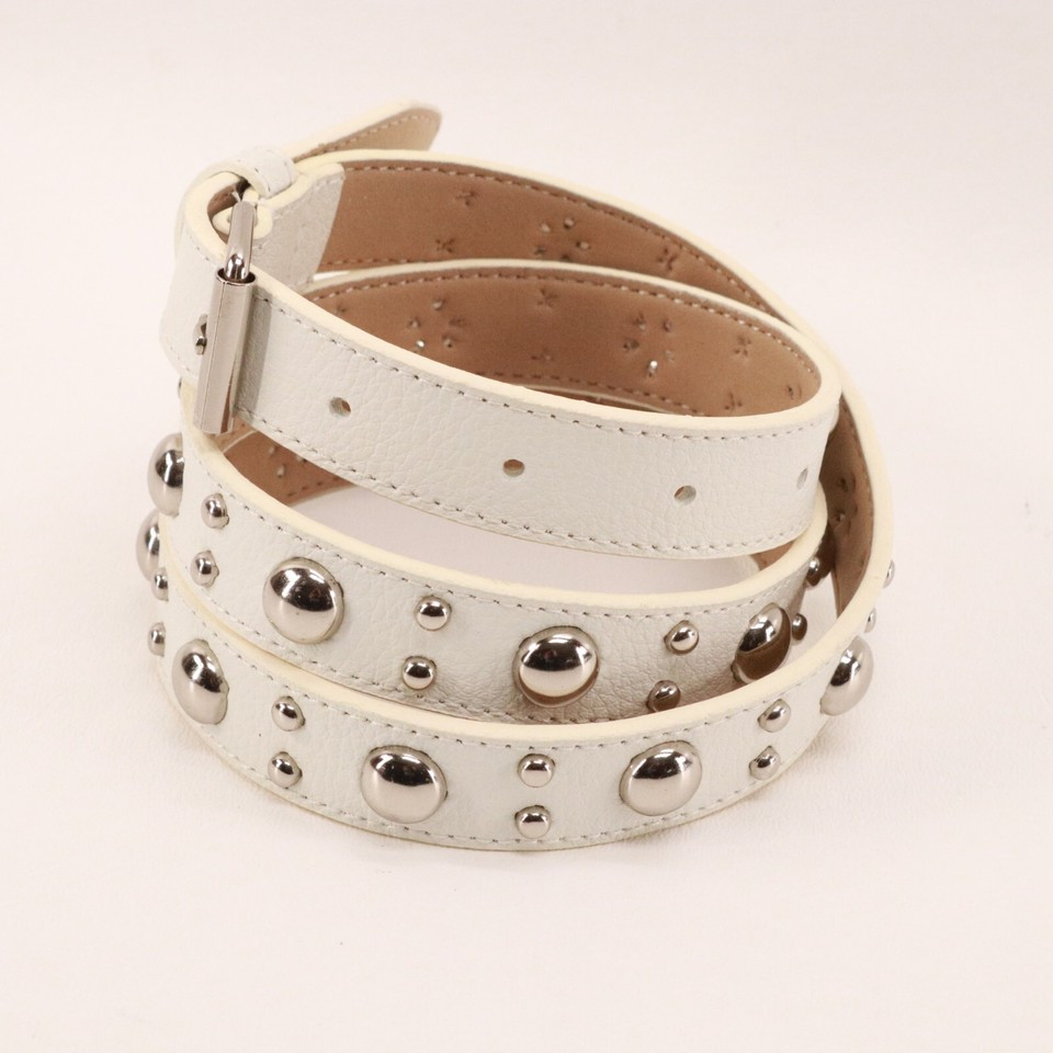 Western Belt Women M L White Faux Leather Silver Studded Adjustable Buckle | eBay US