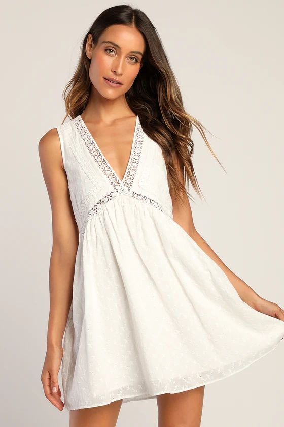 Lace and Time White Eyelet Cotton Babydoll Mini Dress | Lulus (US)