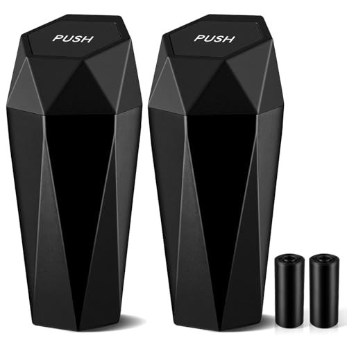 JUSTTOP Car Trash Can with Lid, Diamond Design Small Automatic Portable Trash Can, Easy to Clean, Used in Car Home Office Interior Accessories, 2PCS (Black) | Amazon (US)