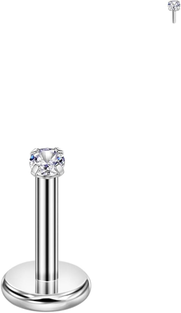 FANSING Single 316L Surgical Steel Threadless Labret Stud with CZ for Nose Cartilage Helix Rook C... | Amazon (US)