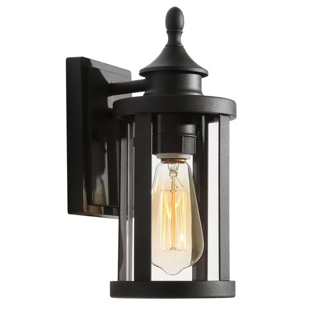 LNC 12.5" Metal/Seeded Glass Cylinder Modern Outdoor Wall Light Matte Black | Target